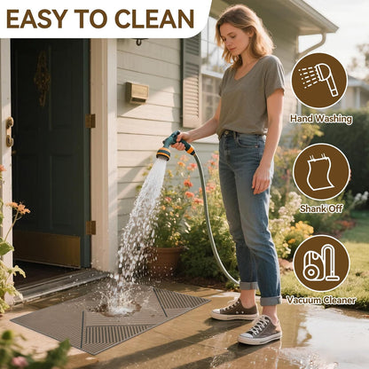 Front Door Mat 17''x30'', Absorbent Dirt Resist Washable Non Slip Low-Profile Indoor Doormat, Easy Clean Welcome Entryway Door Mats, Brown