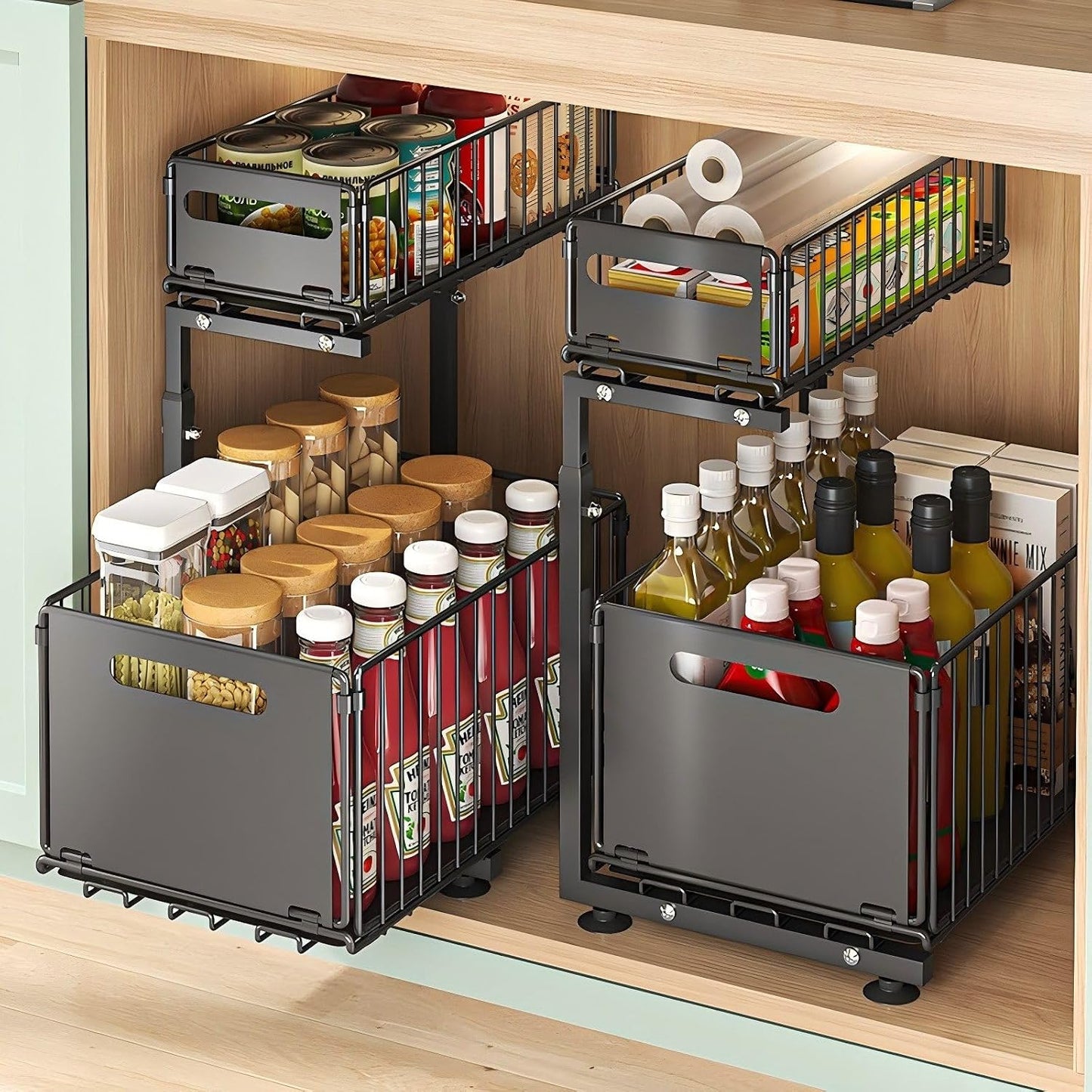 Under Sink Organizer, 2-Tier Multi-Use Kitchen and Bathroom Organizers and Storage, Slide Out Thickened Metal Under The Sink Organizer for Kitchen Bathroom Pantry (Style A White, 1 Pack)