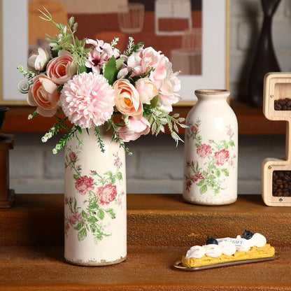 2 Pcs Ceramic Small Vase Rustic Farmhouse Vase Boho Vases Home Decoration for Your Kitchen Bedroom Office Bathroom & Shelf Centerpiece Table Decorative(Simplicity)