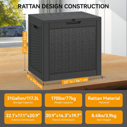 Bifanuo Outdoor Storage Box, 35 Gallon Deck Boxes Waterproof, Resin Storage Cabinet Multi Functional Storage Bench For Gardening Tools, Pool Supplies, Patio Furniture, Lockable