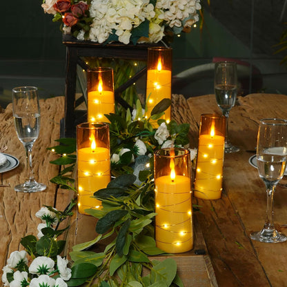 Raycare Flameless Candle with Remote Timer, 3 Flickering Acrylic Battery Operated LED Pillar Candles with Embedded Star String for Christmas, Wedding, Home Table Decor, and as a Gift (Ivory White)