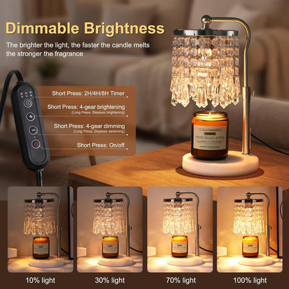 Candle Warmer Lamp with Timer Dimmer, Crystal Candle Lamp Birthday Gifts for Women, Mom, House Warming Gifts Wax Melt Warmer for Jar Candles with 2 Bulbs, Gold