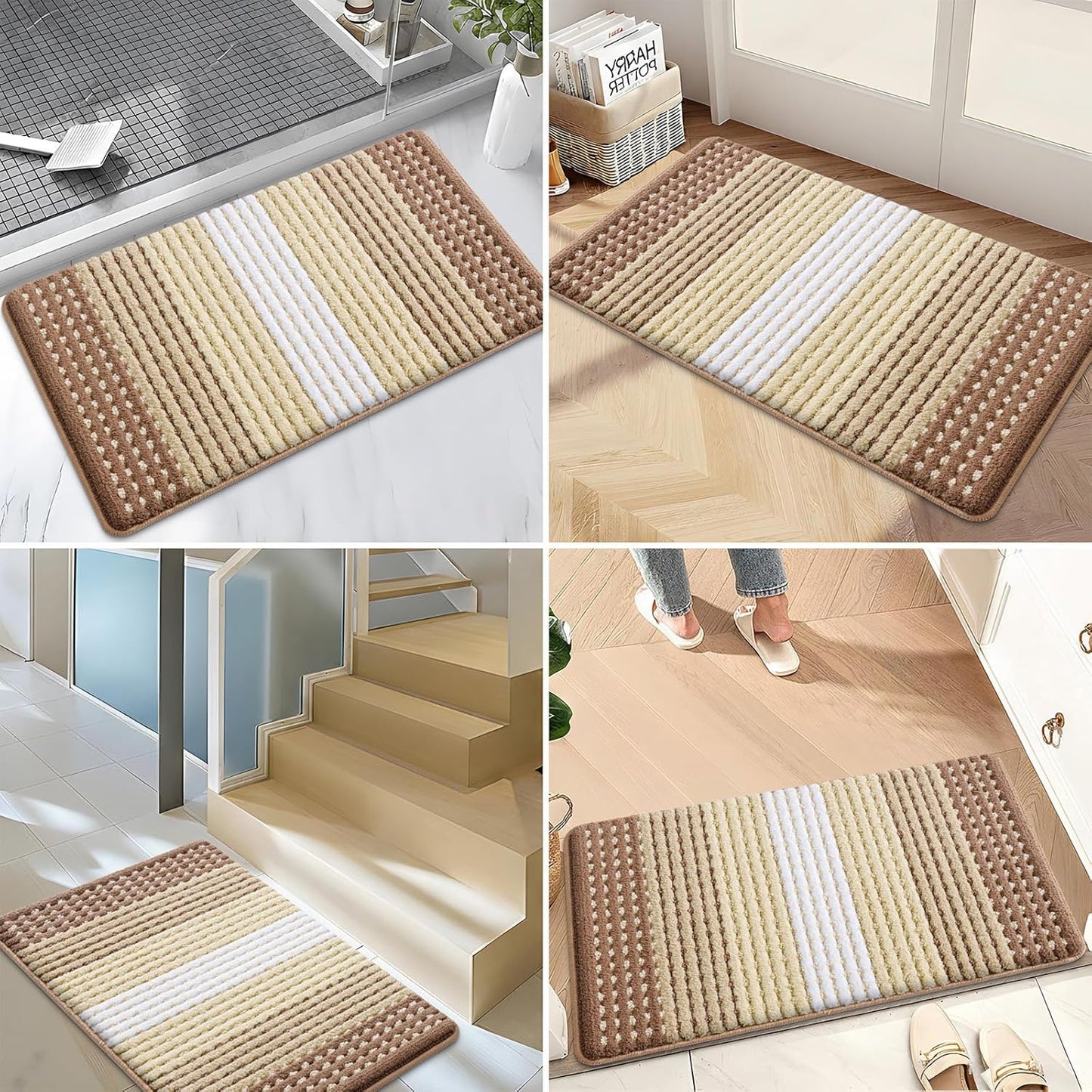 Kitinjoy Indoor Outdoor Door Mat, 32x20 Non-Slip Absorbent Dirt Trapper, Low-Profile Washable Inside Entrance Front Floor Mat, Sturdy Soft Entry Doormats for Entryway, Grey
