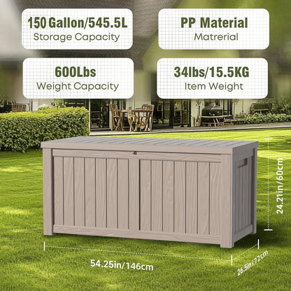 150 Gallon Waterproof Outdoor Storage Box,Resin Deck Box,Lockable Outside Storage Box Container for Patio Furniure,Garden,Tools (150 Gallon,Black)