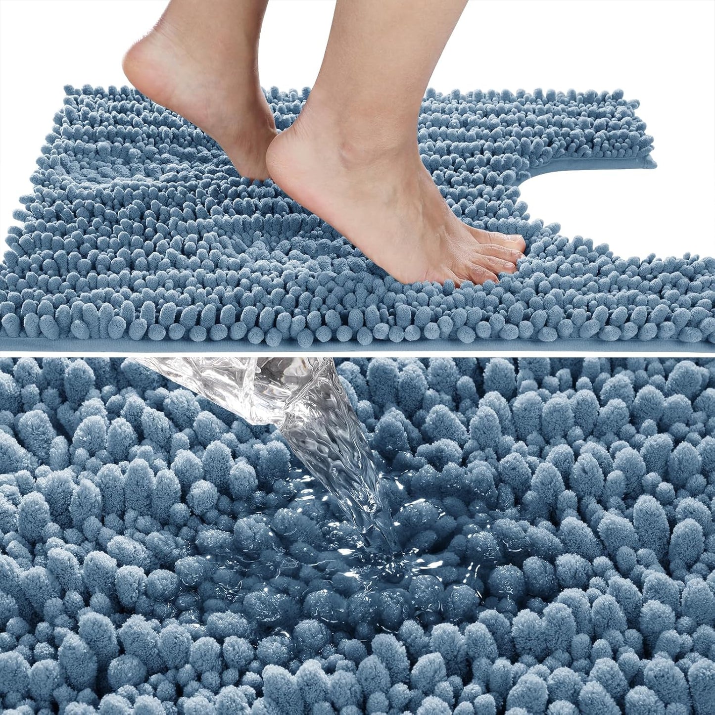 Yimobra Bathroom Rugs Non Slip Washable - Ultra Soft Absorbent Chenille Bath Mat, Quick Dry Shaggy Floor Carpet for Tub Shower, Gray Home Decor Accessories, 24x17 Inch