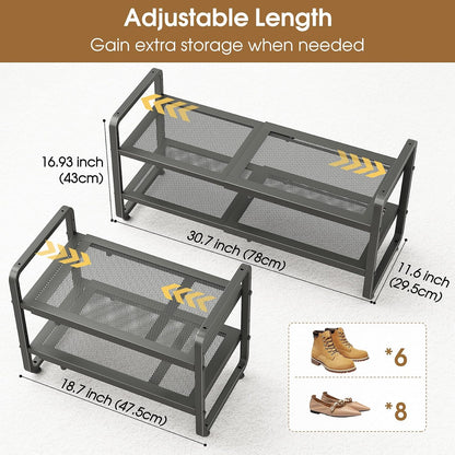 SAYZH Expandable Shoe Rack for Closet, Adjustable Metal Shoe Organizer with Sturdy Mesh Shelves for Boots & Heels, Stackable Shoe Storage for Entryway, Garage, Small Spaces (Black, 2-Tier)