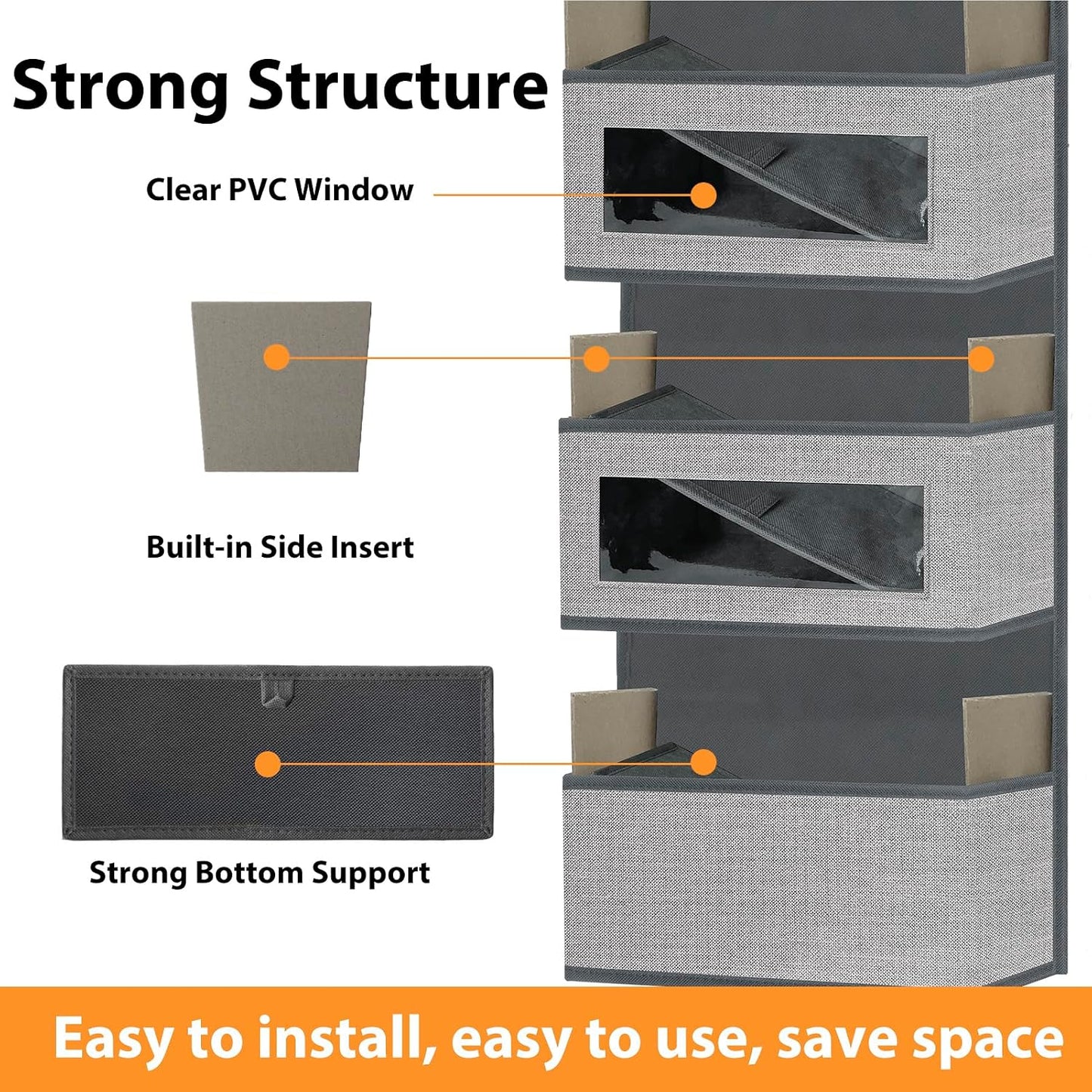 Over The Door Hanging Organizer Storage with 5 Large Pockets,Wall Mount Clear Windows and 2 Widened Metal Hooks for Pantry,Nursery,Diapers,Bathroom,Kitchen,Closet,Dorm