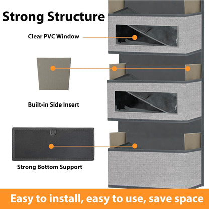 Over The Door Hanging Organizer Storage with 5 Large Pockets,Wall Mount Clear Windows and 2 Widened Metal Hooks for Pantry,Nursery,Diapers,Bathroom,Kitchen,Closet,Dorm