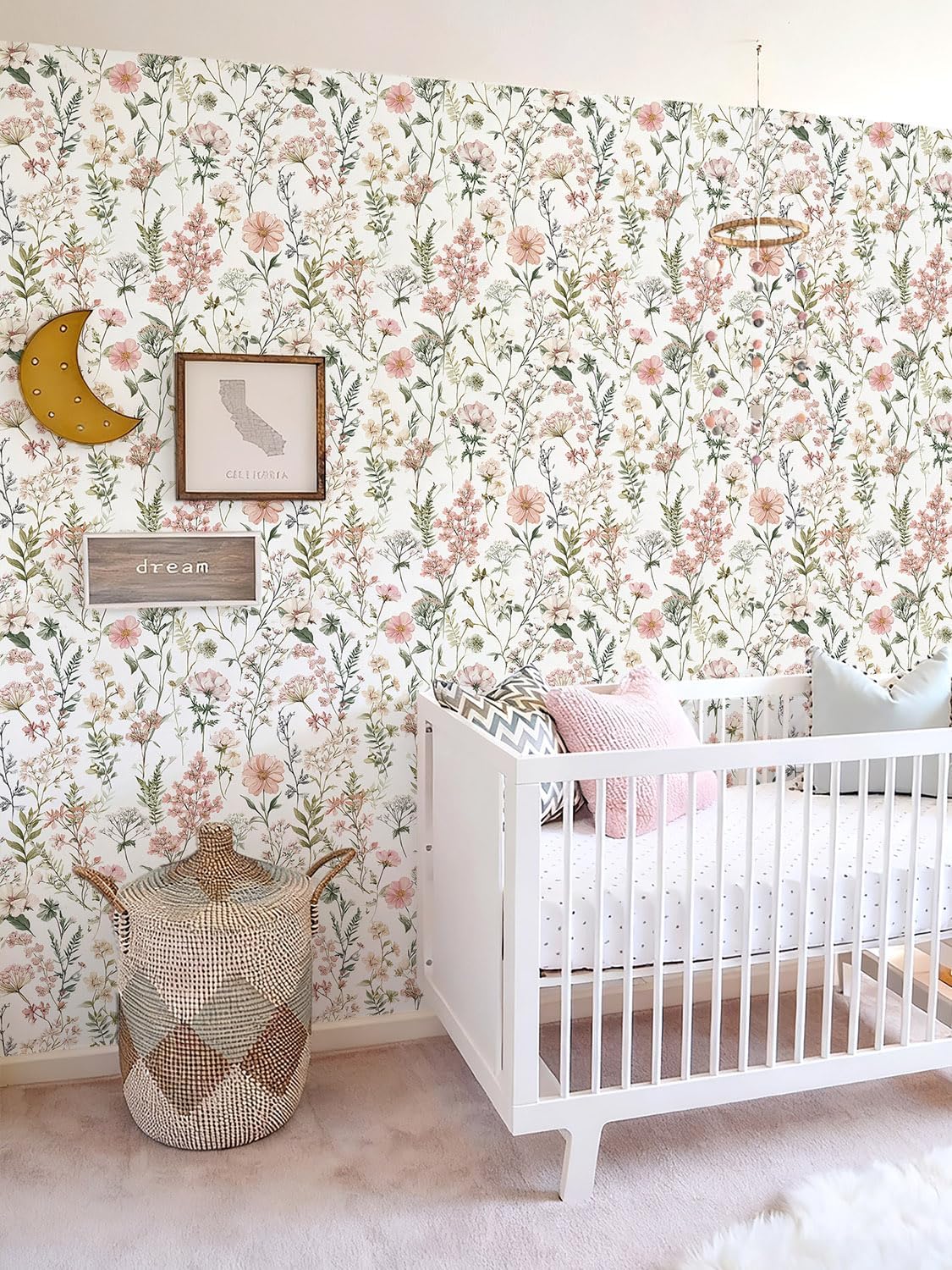 Orainege Pink Floral Peel and Stick Wallpaper Removable Self Adhesive Wallpaper 16.9inx118.1in Modern Wall Paper for Bedroom Bathroom Green Leaf Contact Paper for Cabinets