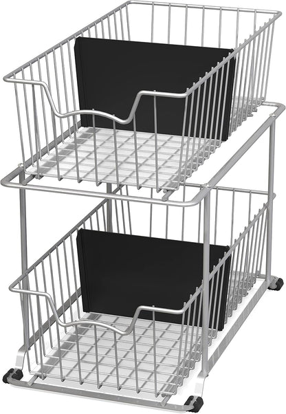 SimpleHouseware 2 Tier Cabinet Wire Basket Drawer Organizer, Brown