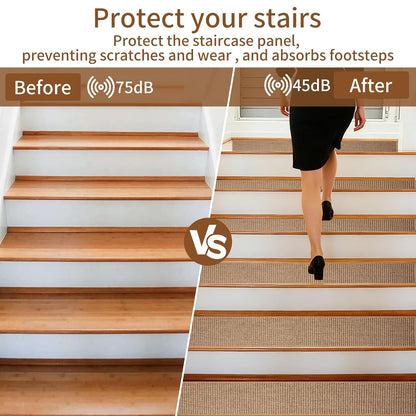 Carpet Stairs Runner for Wood Stairs, 30"x 30",Reusable Washable Self-Stick Stair Treads, for Indoor Steps, Non Slip for Kids Elders and Pets Stair Mats Residue Free, Beige 1-Pack
