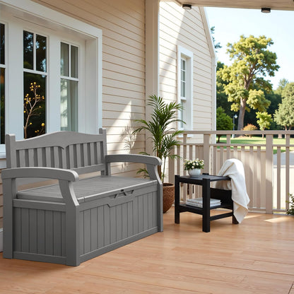 Flamaker 80 Gallon Storage Bench Outdoor Indoor, Durable All-Weather Seating with Hidden Storage, Lockable Deck Box for Garden, Patio, Poolside (Brown)