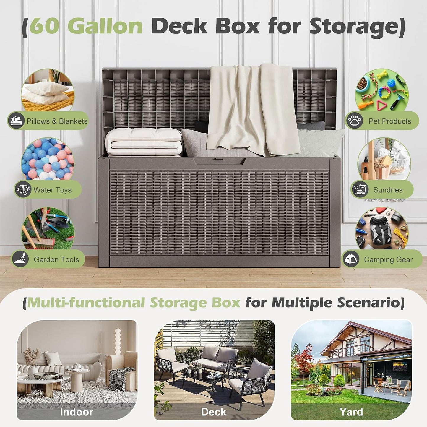 35 Gallon Outdoor Storage Box, Waterproof Resin Deck Box with Lockable Lid – Storage Cabinet for Patio Furniture, Pool Supplies, Garden Tools – Indoor & Outdoor Use