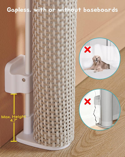 Retractable Baby Gate, Exquisite Rattan Mesh, 33" Tall, Expands to 55" Wide, Dog Gate for Stairs, Doorway, Hallway, Indoor/Outdoor Pet Fence, Walk-Through Design with No Bottom Bar, Beige