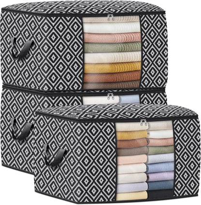 StorageTastic Direct 100L, 3 Pack, Storage Containers, Large Clothes Storage Bins Foldable Organization and Storage Bags with Reinforced Handle, Clear Window for Bedding, Blankets, Clothing, Grey