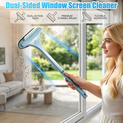 Window Screen Cleaning Brush,2-in-1 Multi-Purpose Cleaning Brush Efficient Cleaning,Window Screen Cleaner Tool with Squeegee,Mesh Cleaner Brush for Patio,Door,Porch Screens(Yellow Green)