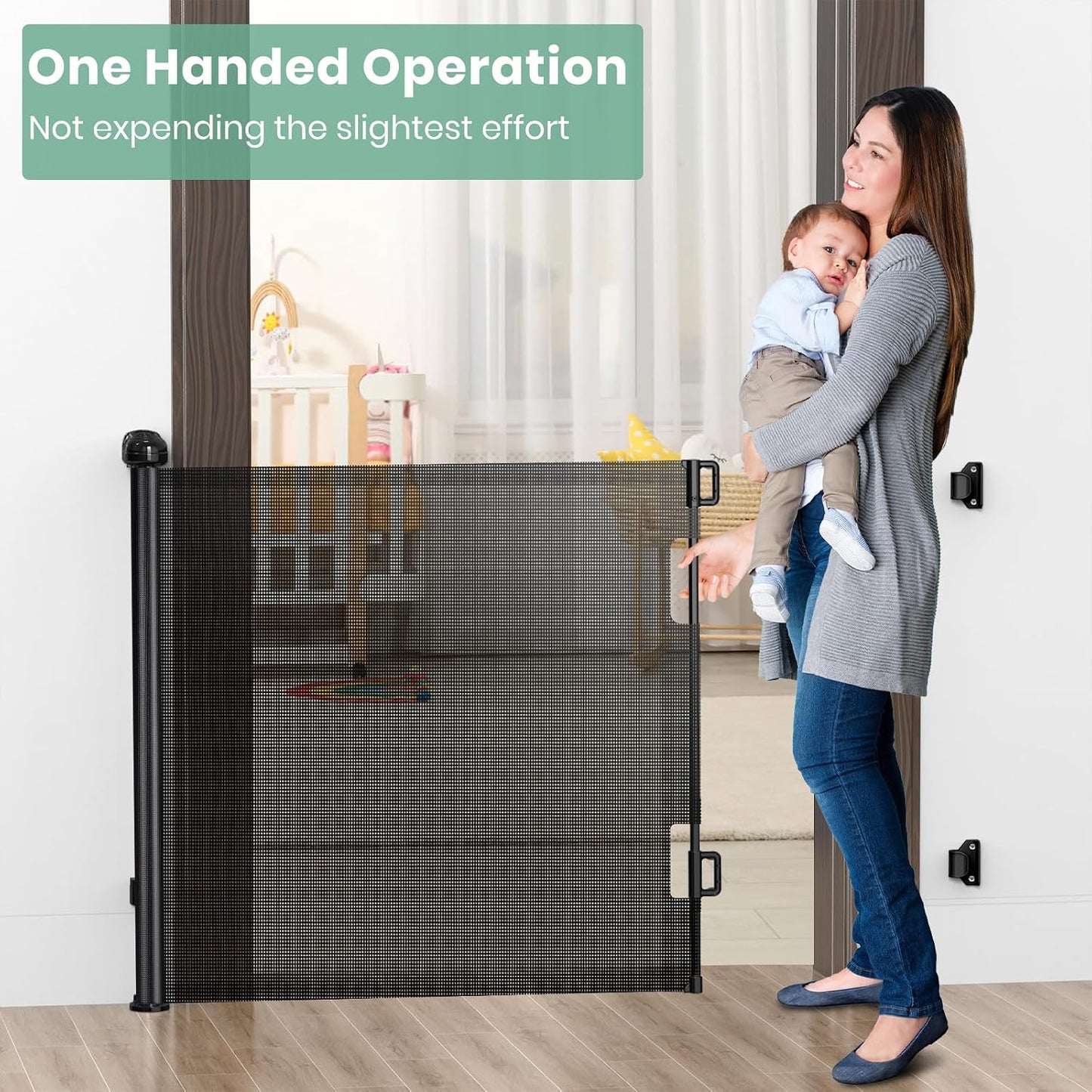 HAMOPY Retractable Baby Gate, 33" Tall, Extends up to 55" Wide, Durable Auto-Lock Baby Gates for Stairs, Mesh Dog Gate and Child Safety Gates for Doorways, Hallways, Indoor, Outdoor(Black)