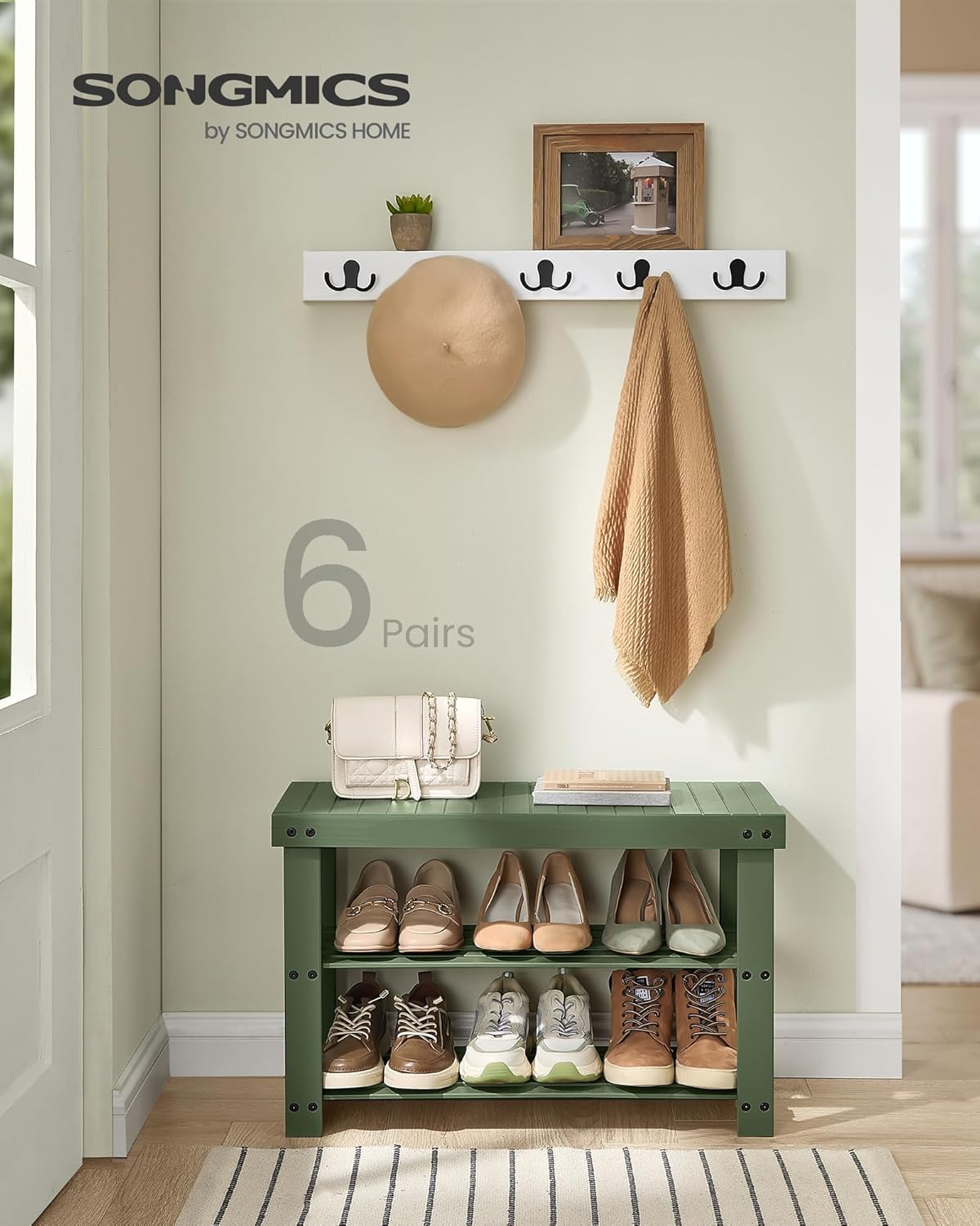 SONGMICS Shoe Rack Bench, 3-Tier Bamboo Shoe Storage Organizer, Entryway Bench, Holds Up to 286 lb, 11.3 x 27.6 x 17.8 Inches, for Entryway Bathroom Bedroom, Ink Black ULBS04H