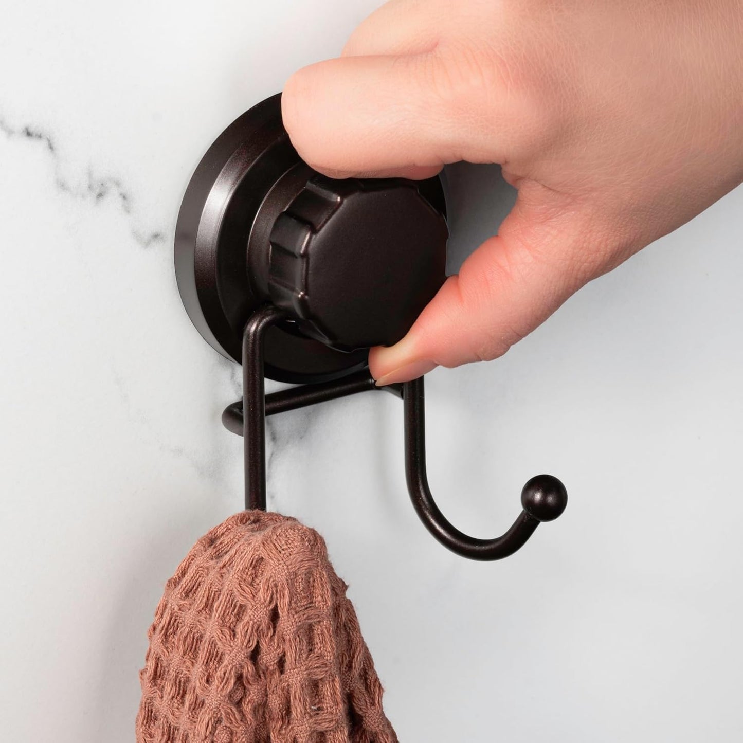 HASKO Suction Cup Hooks for Shower Wall, Removable Towel Hooks for bathrooms, Includes Optional No Drill Adhesive Mount for Inside Shower, Rustproof Stainless Steel - 2 Pack, Bronze
