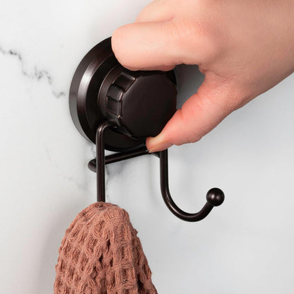 HASKO Suction Cup Hooks for Shower Wall, Removable Towel Hooks for bathrooms, Includes Optional No Drill Adhesive Mount for Inside Shower, Rustproof Stainless Steel - 2 Pack, Bronze