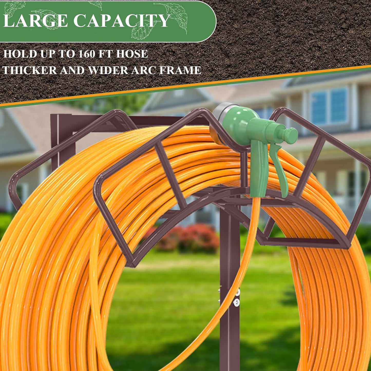 Qatsrin Super Stable Garden Hose Holder, Detachable Water Hose Holders Stand Holds 160-Feet Freestanding Hose Storage Hanger Rack for Outside Yard Lawn Farm (Black)