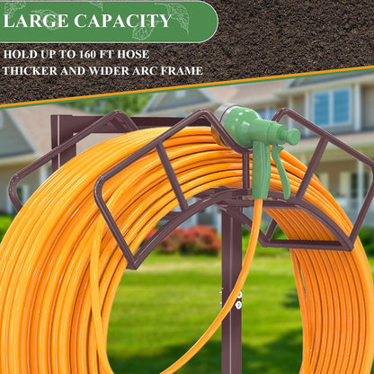 Qatsrin Super Stable Garden Hose Holder, Detachable Water Hose Holders Stand Holds 160-Feet Freestanding Hose Storage Hanger Rack for Outside Yard Lawn Farm (Black)