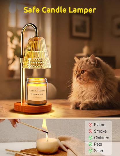 Candle Warmer Lamp with Timer and Dimmer, Flameless Wax Warmer for Scented Jar Candles, Height Adjustable Table Lamp, Cozy Home Decor for Bedroom Living Room, Aesthetic Gift for Women