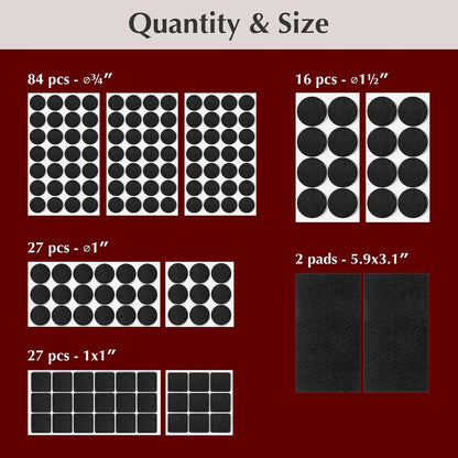 Felt Furniture Pads - Chair Leg Floor Protectors for Hardwood Floors - Felt Pads for Furniture - Furniture Sliders - Furniture Legs - 156 pcs - Black
