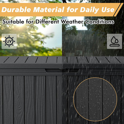 Fancyango 75 Gallon Outdoor Deck Box Waterproof, Large Storage Box for Patio, Resin Storage Bench Lockable for Garden Tools, Package Delivery, Black
