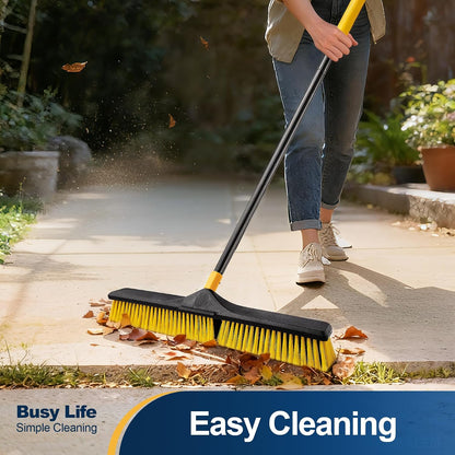 Yocada 24 inch Push Broom Brush 65.3 inch Long Stiff Bristles Heavy-Duty | Outdoor Commercial Broom for Cleaning Bathroom Kitchen Patio Garage Deck Concrete Wood Stone Tile Floor