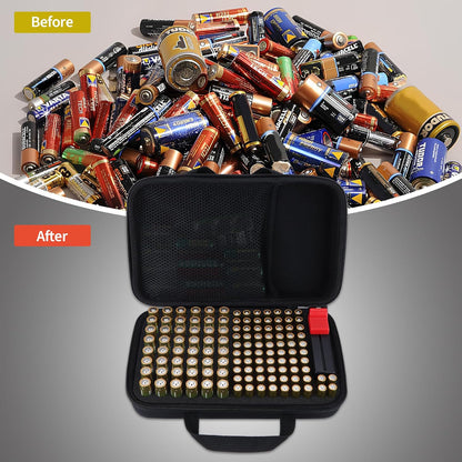 Battery Organizer Storage Case with Tester, Stores & Protects 120*AAA, 93*AA, 12*C, 16 * 9V, 8*D, 10*Coin Cell, Exceed 259 Batteries (Batteries are Not Included)