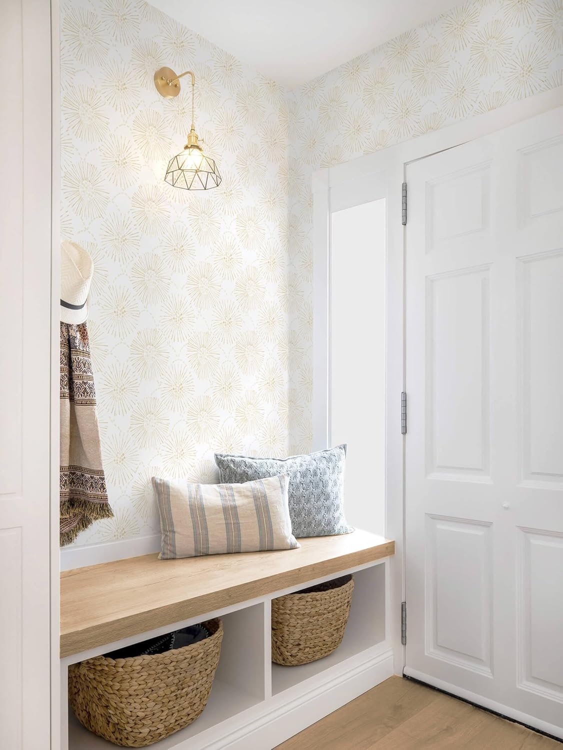 Boho Wallpaper Neutral Peel and Stick Wallpaper 78.7"x17.3" Geometric Wall Paper Beige and White Contact Paper Textured Removable Vinyl Waterproof for Bedroom Farmhouse Kitchen Bathroom