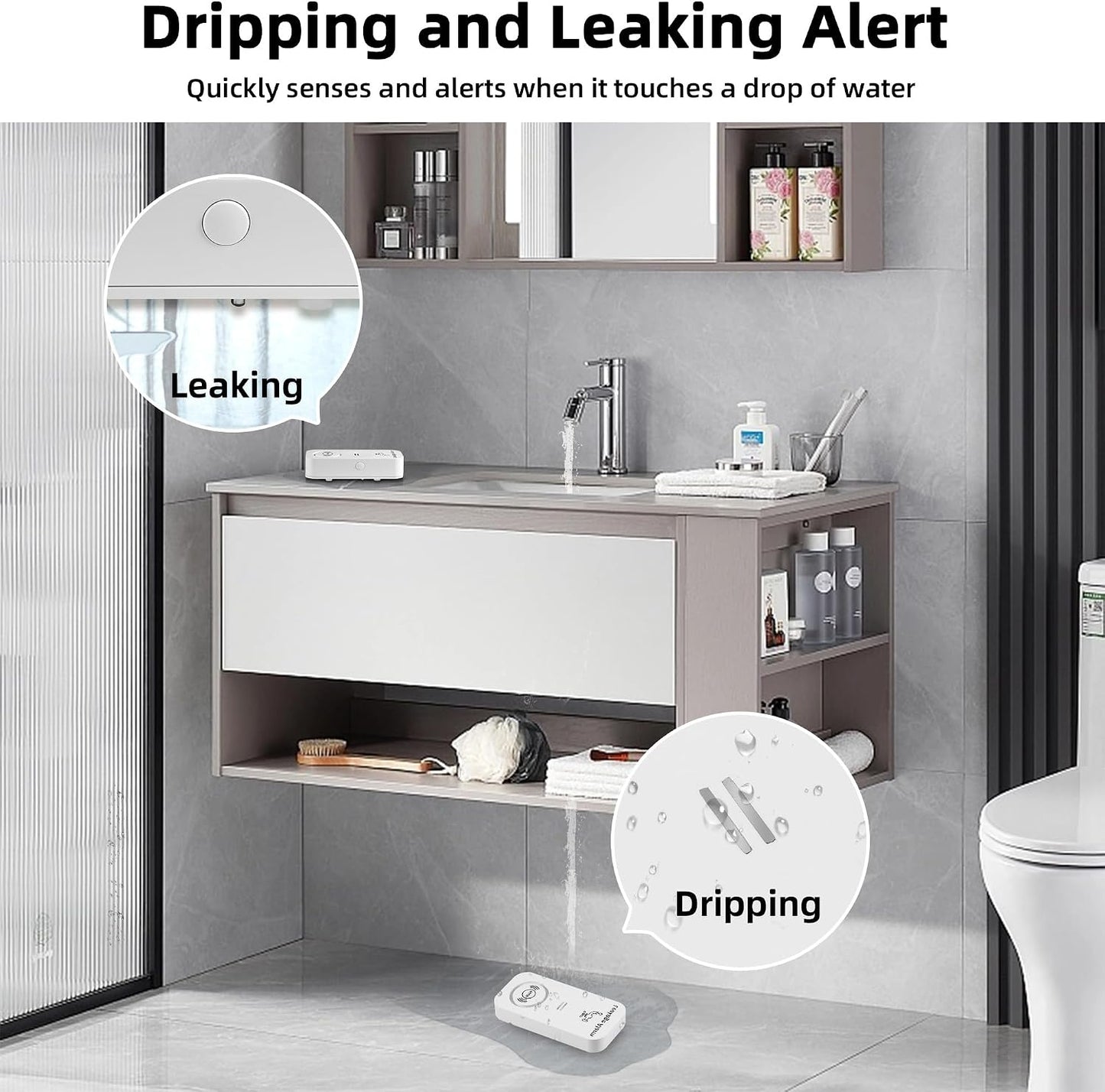 TOWODE Water Detectors Wireless 90dB Alarm Sensor, Sensitive Leak and Drip Alert for Kitchen Bathroom Basement (3 Pack)