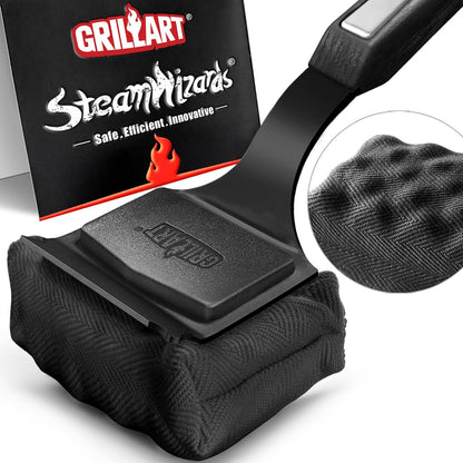 GRILLART Grill Brush Bristle Free. SteamWizards BBQ Replaceable Cleaning Head, Unique Seamless-Fit Scraper Tool for Cast Iron/Stainless-Steel Grates, Safe Barbecue Grill Cleaner-Red