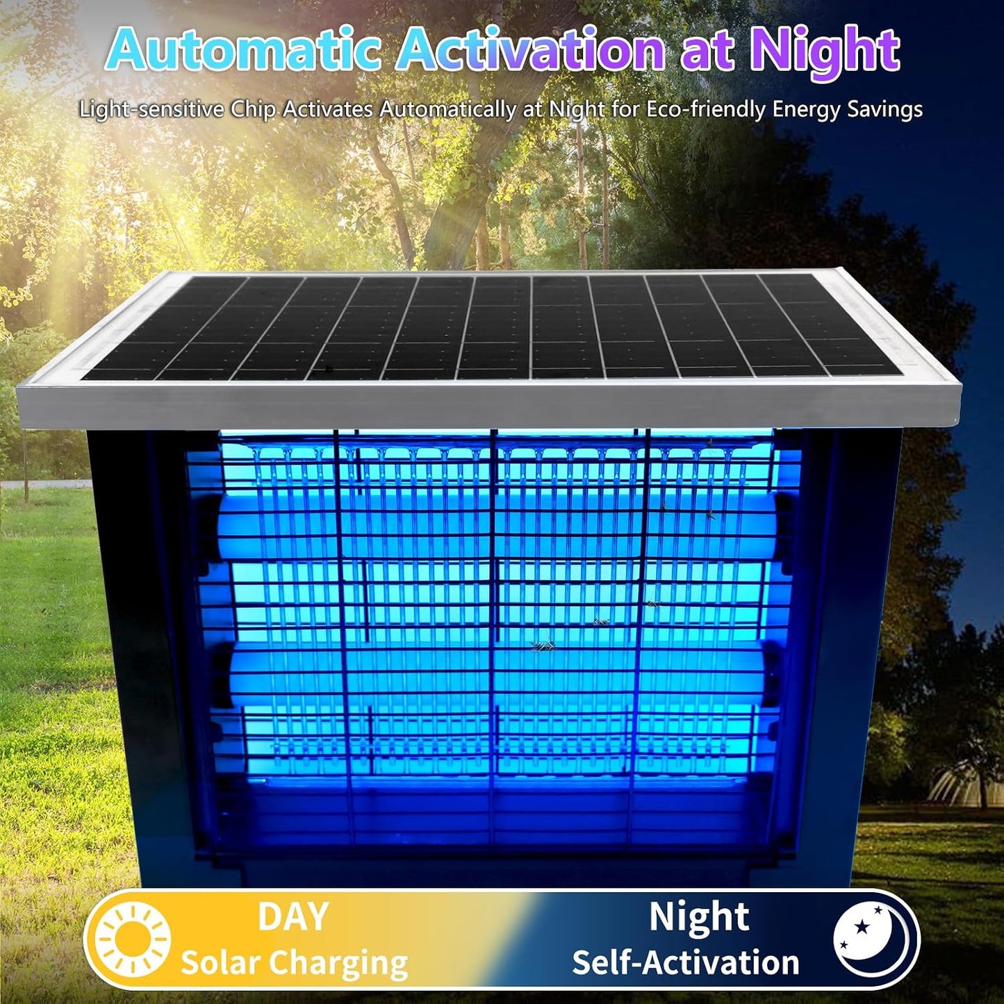 Powerful Large Solar Bug Zapper for 3000 sq.ft with 13FT Extension Cord | Rechargeable Outdoor Mosqutio Killer with 13W Solar Panel, Waterproof Solar Bug Zapper for Patio Garden Backyard RV Camping