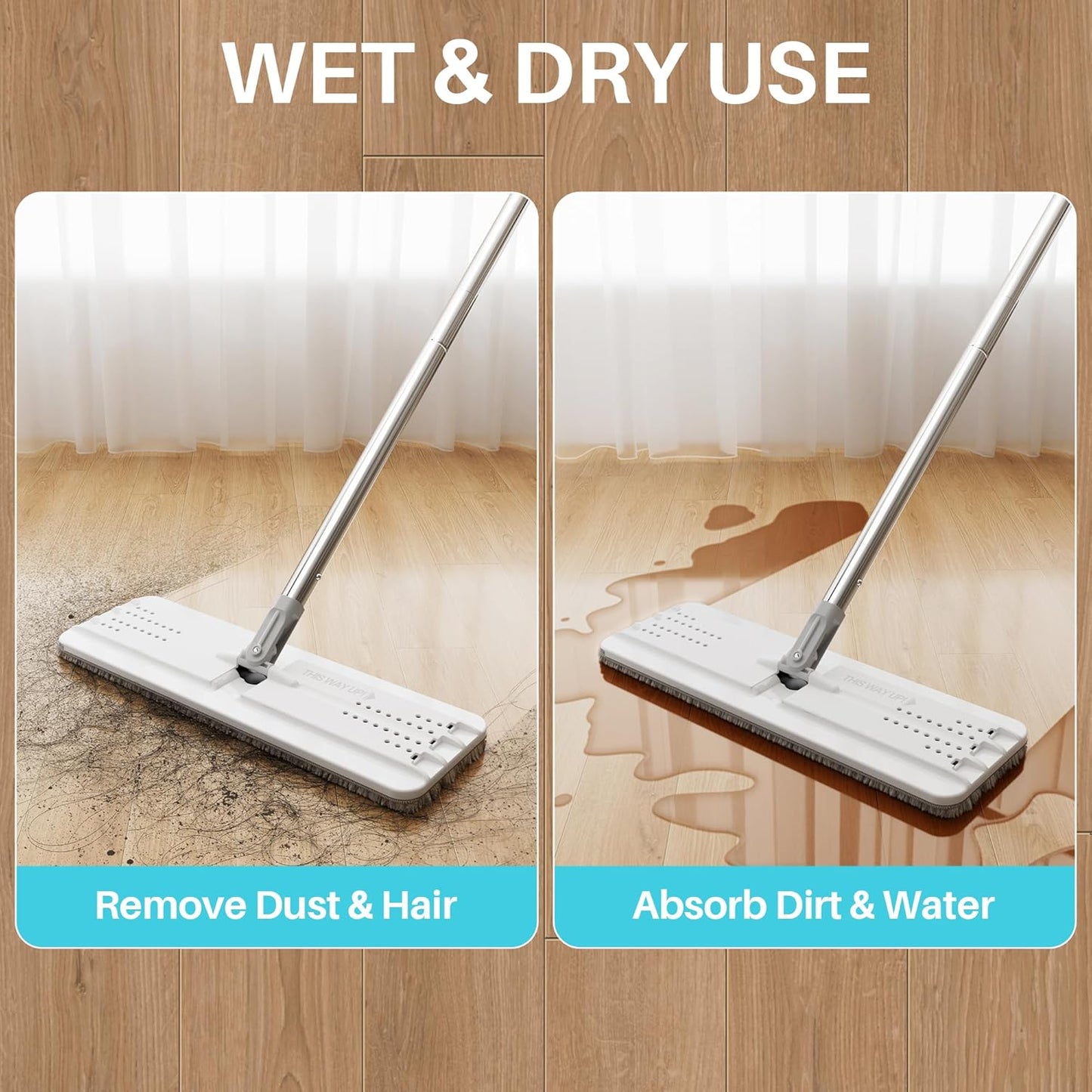 JOYMOOP Mop and Bucket Set, Flat Mops for Floor & Wall Cleaning, Commercial & Household Use, Hardwood Floor Mop with Long Handle & 4 Microfiber Pads