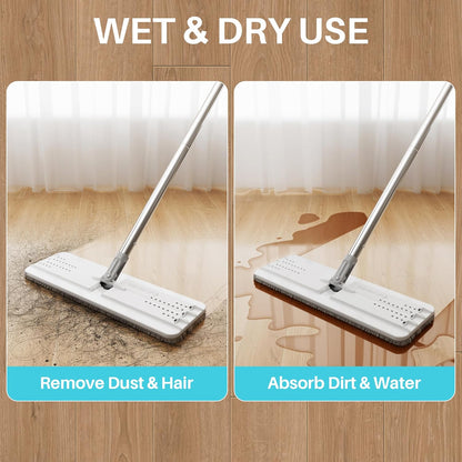 JOYMOOP Mop and Bucket Set, Flat Mops for Floor & Wall Cleaning, Commercial & Household Use, Hardwood Floor Mop with Long Handle & 4 Microfiber Pads