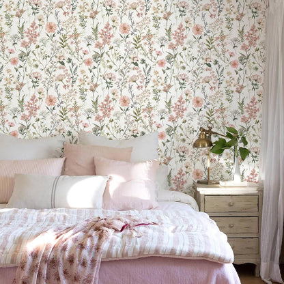 Orainege Pink Floral Peel and Stick Wallpaper Removable Self Adhesive Wallpaper 16.9inx118.1in Modern Wall Paper for Bedroom Bathroom Green Leaf Contact Paper for Cabinets