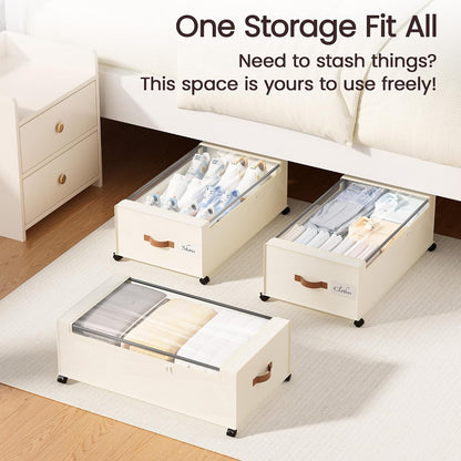 Yecaye Under Bed Storage with Wheels, 2 Pack Under Bed Storage Containers, 60L Underbed Shoe Storage with Clear Window & Label, Rolling Under Bed Metal Drawer for Clothes, Shoes, Books, Blankets