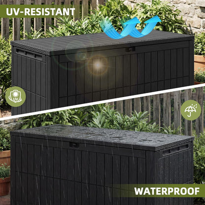 UDPATIO 120 Gallon Deck Box Outdoor Storage Box Lockable Waterproof Resin Indoor Outdoor Storage Container for Patio Cushions, Tools, Package Delivery Boxes for outside