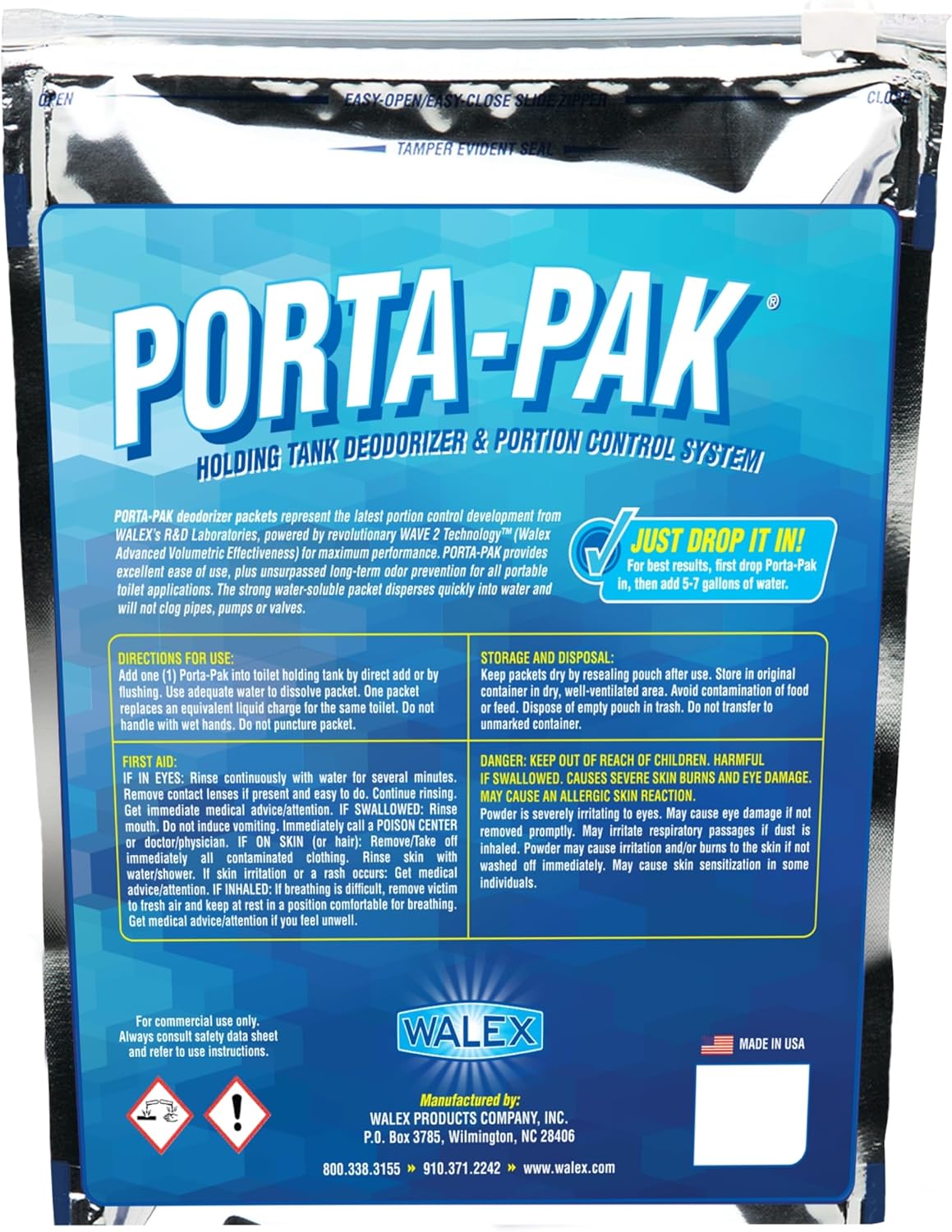 Walex Porta-Pak Black Holding Tank Deodorizer & Portion Control System Drop-Ins - Rapid Breakdown of Waste & Paper, Odor Prevention, Cleans Tank & Sensors - Lavender Breeze, 10-Pack