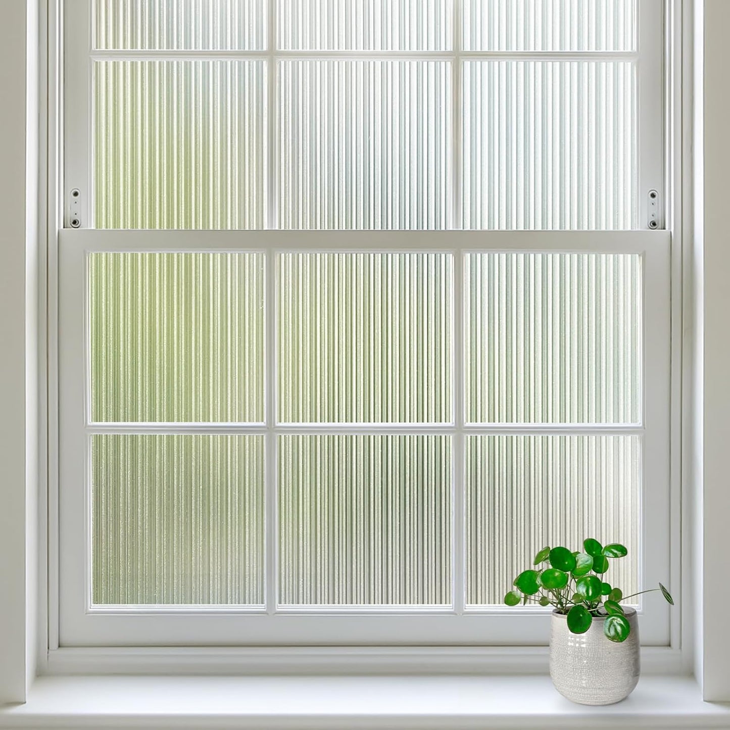 rabbitgoo Reeded Glass Window Privacy Film, Non Adhesive Frosted Glass Window Film, Static Cling, Removable, UV Heat Blocking, Anti-Glare, Decorative for Bathroom Living Room, 17.5 by 78.7 Inches
