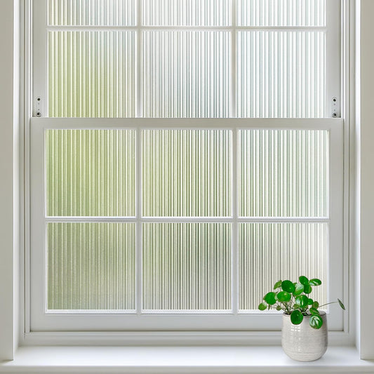 rabbitgoo Reeded Glass Window Privacy Film, Non Adhesive Frosted Glass Window Film, Static Cling, Removable, UV Heat Blocking, Anti-Glare, Decorative for Bathroom Living Room, 17.5 by 78.7 Inches
