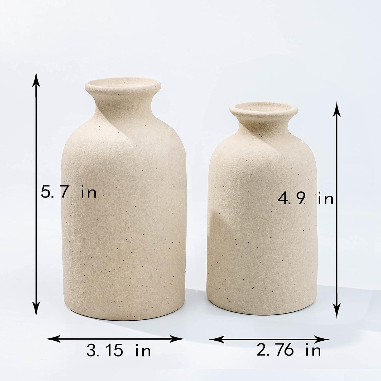 White Ceramic vases Home Decor 2pcs Small vase Set Boho vase Modern Farmhouse Decor (White)