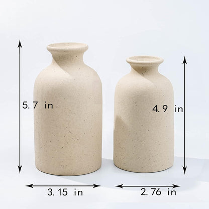 White Ceramic vases Home Decor 2pcs Small vase Set Boho vase Modern Farmhouse Decor (White)