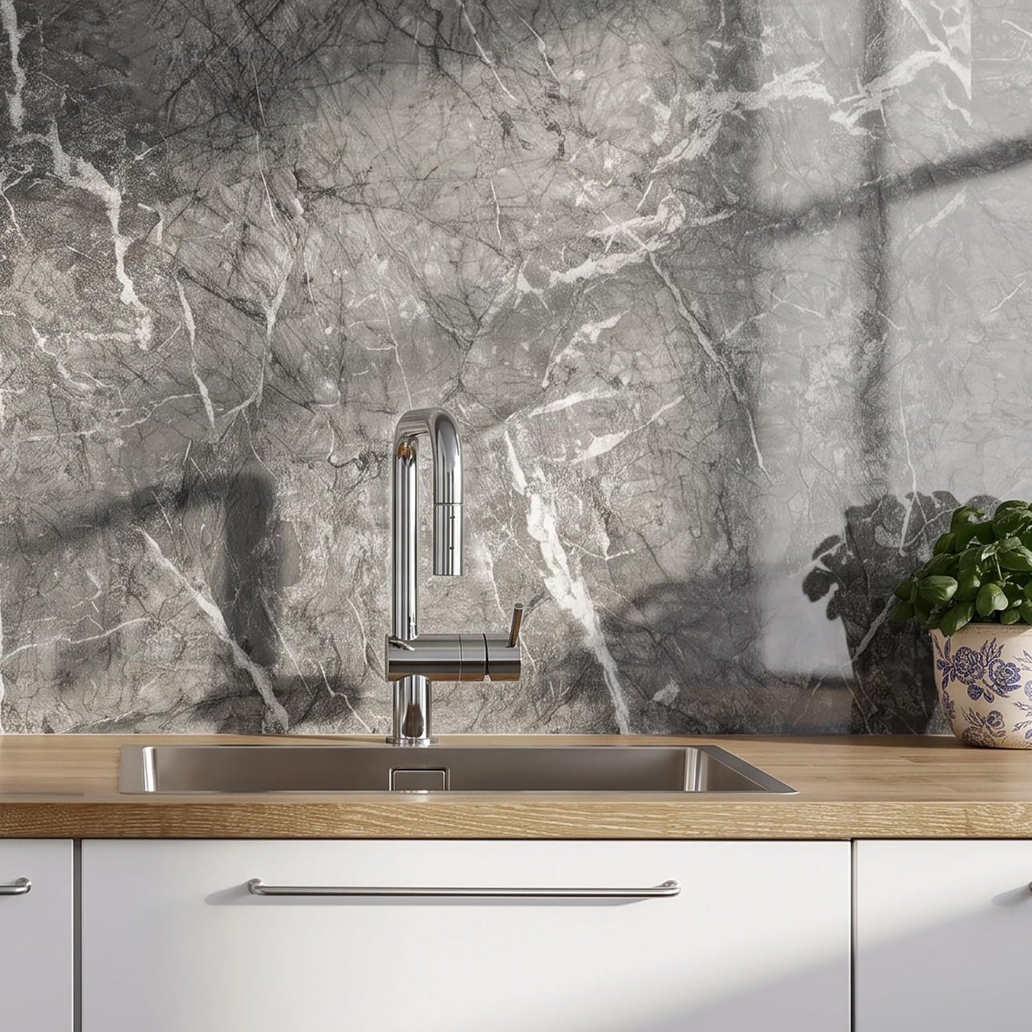Marble Peel and Stick Waterproof Wall Paneling, 118" x 47" Carrara White Matte Finish Self-Adhesive Backsplash Tile Vinyl Wall Panel for Kitchen Bathroom Wall Decor, Covers 38.75 Sq. Ft.