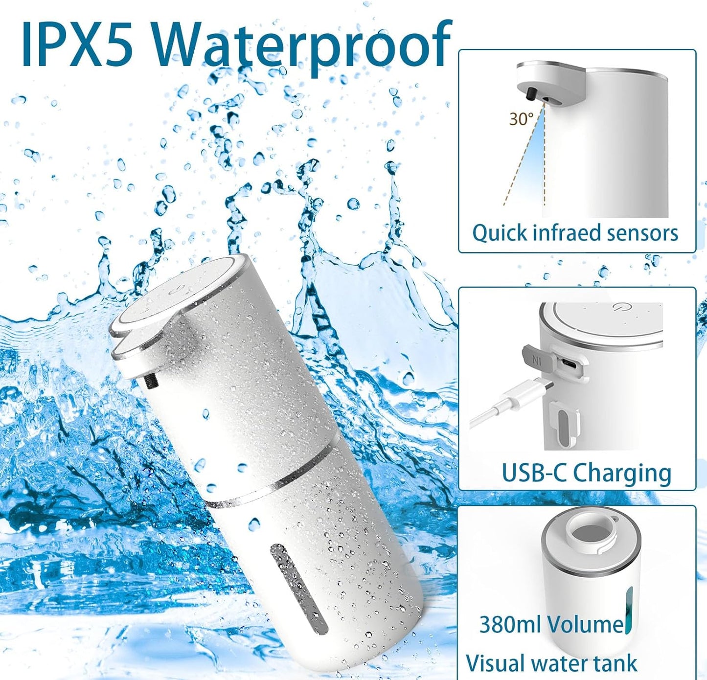 Automatic Soap Dispenser – Touchless Foaming Soap Dispenser 400ml USB Rechargeable Dispenser Electric Wall Mounted 4levels Adjustable Foam Soap Dispenser Pump for Bathroom Kitchen(Silver)