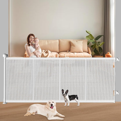 Pawtners Retractable Baby Gates Extra Wide, 41" Tall Extends up to 71" Wide, Dog Gate Indoor for Stairs, Pet Gate with Support Rods for Doorways Hallways Indoor & Outdoor-Black