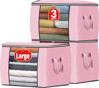 Fab totes 6 Pack Storage Bags for Clothes and Blanket, Foldable Closet Organizers and Storage with Zippers, Clear Window and Handles, Fabric Storage Bins for Sweater, Comforter, Bedding,Linen Sheets