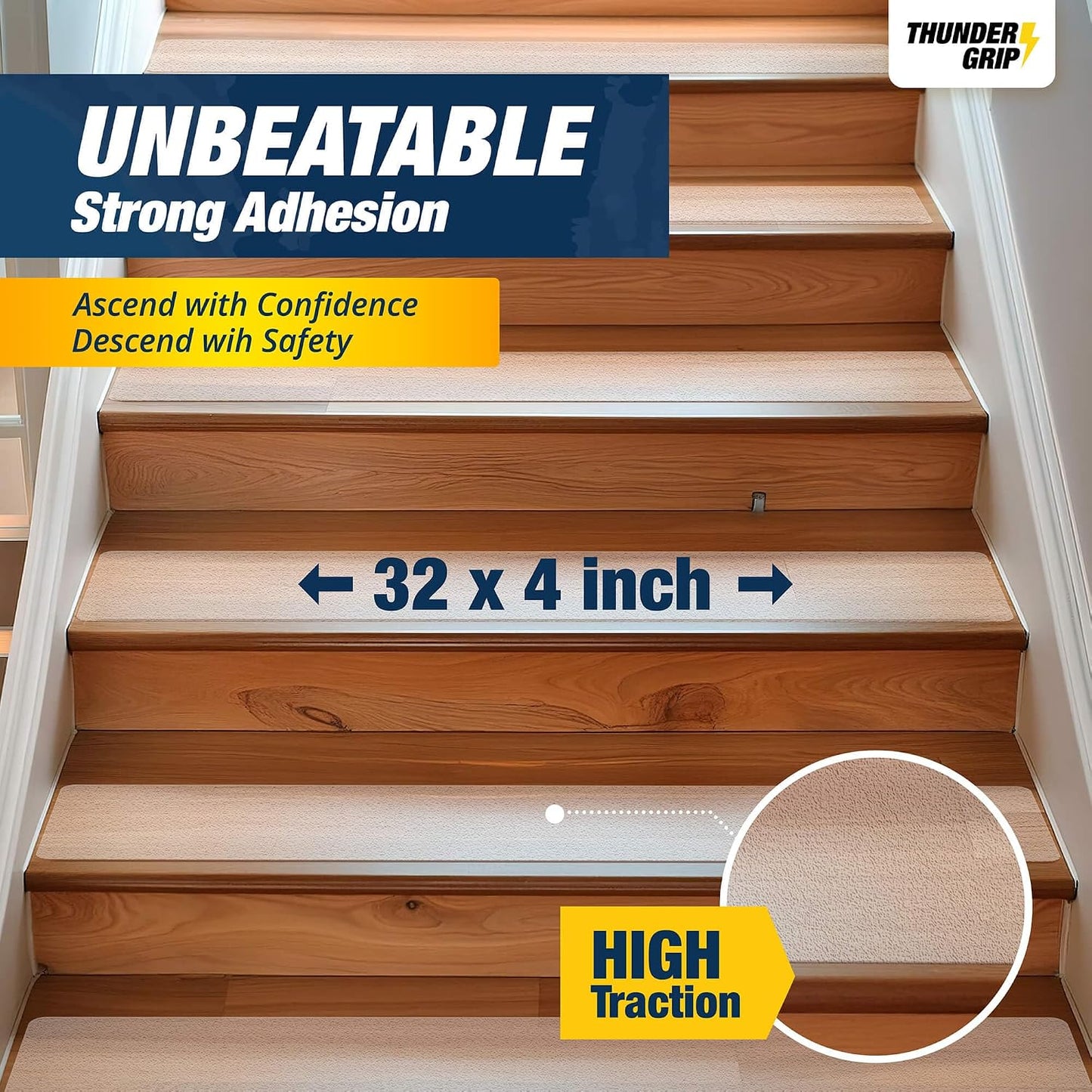 Clear Stair Treads Non-Slip 24"x4" - 18-Pack Indoor Stair Grips Non Slip for Wooden Steps - Anti Slip Adhesive Strips for Dogs & Elderly - Staircase Step Treads - Transparent Treads for Wood Stairs